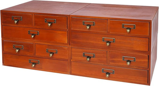 4 Packs Vintage Desktop Apothecary Cabinet with 3 Drawers,Wood Desktop Organizers Stackable Drawers Desktop Chest Drawer for Herb Storage,Tea Collection,Stationery (Brown)