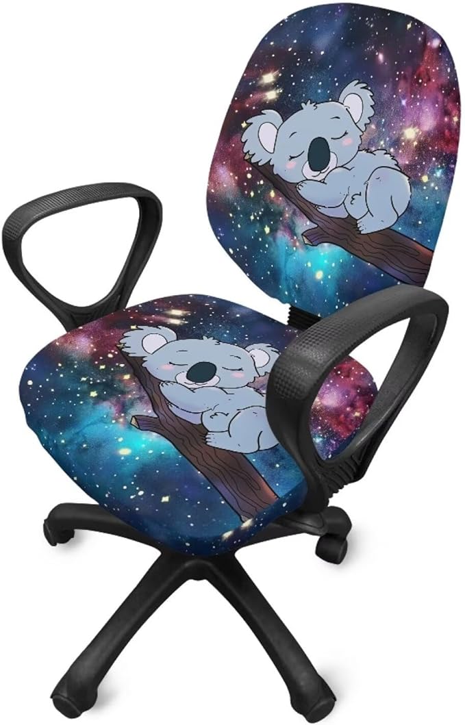 Galaxy Koala Computer Chair Cover Stretchable Office Chair Covers 2 Piece Universal Fit Most Wheelchairs,Computer Chairs,Gaming Chairs Cute Washable Slipcovers Protector Starry Night