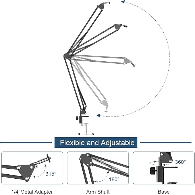 ANIVIA Articulating Arm Phone Mount, Adjustable Arm Webcam, Phone Holder for Streaming, Baking, Crafting, Compatible with 4.3-6.7 inch Devices