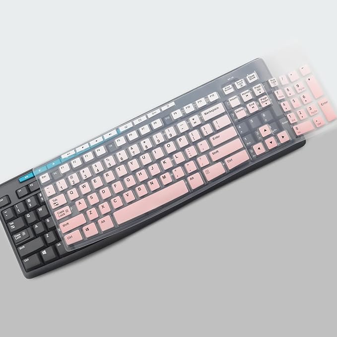 2Pcs Keyboard Cover Skin Protector Fit Logitech MK275 MK270 Wireless Keyboard, Logitech K200 K260 K270 MK200 MK260 Ultra Thin Desktop PC Silicone Keyboard Cover-OmbrePink+Clear