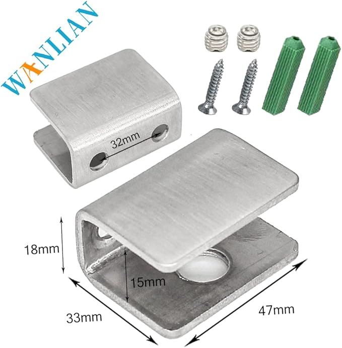 WANLIAN 8 Pcs Brushed Clamp Wall Mounted Glass Shelf Brackets - Floating Shelf Brackets Fits 1/2 inch Glass Shelves (Rectangle Large)