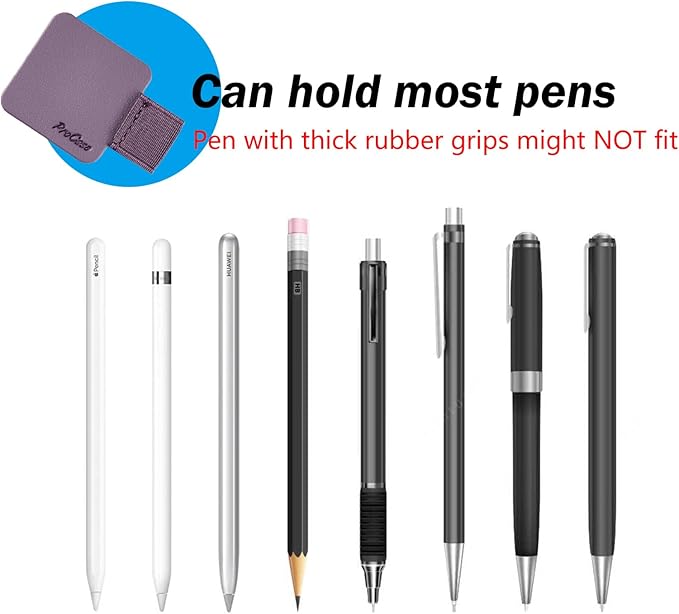 ProCase (5 Pack Pen Loop Holder for Notebooks Journals Planners Tablet Case, Self Adhesive Leather Pencil Holder with Elastic Loop for Pens, Apple Pencil, Stylus Pen -Purple