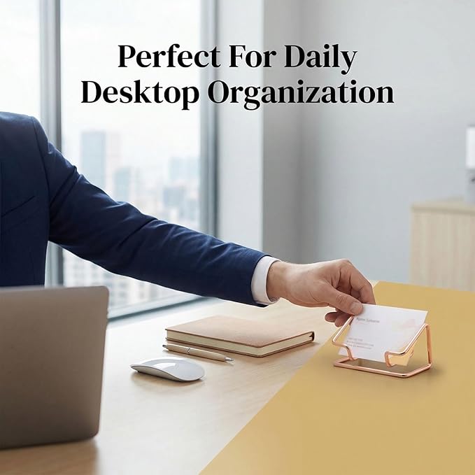 2 Pack Minimalist Metal Business Card Holder, Simple Wire Frame Desktop Organizer for Name Cards, Place Cards and QR Codes, Affordable Elegant Display for Office, Wedding and Home Decor(Rose Gold)