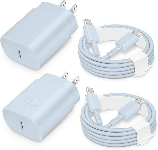 25W USB-C Fast Charger Block with C-to-C Cable [PD PPS Compatible] for Galaxy S24/S23/S22, Pixel 8/7, Z Flip 5, i Phone 17/16/15 - Compact Type C Charger [Blue]
