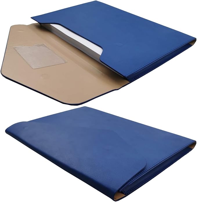 PU Leather A4 File Folder Document Holder Waterproof Portfolio Envelope Folder Case with Invisible Magnetic Closure Blue