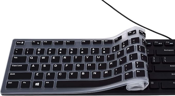 Keyboard Cover Skins Compatible with Dell KM636 KB216 Wired Keyboard & Dell Optiplex 5250 3050 3240 5460 7450 7050 & Dell Inspiron AIO 3475/3670/3477 All-in one Desktop(Black)