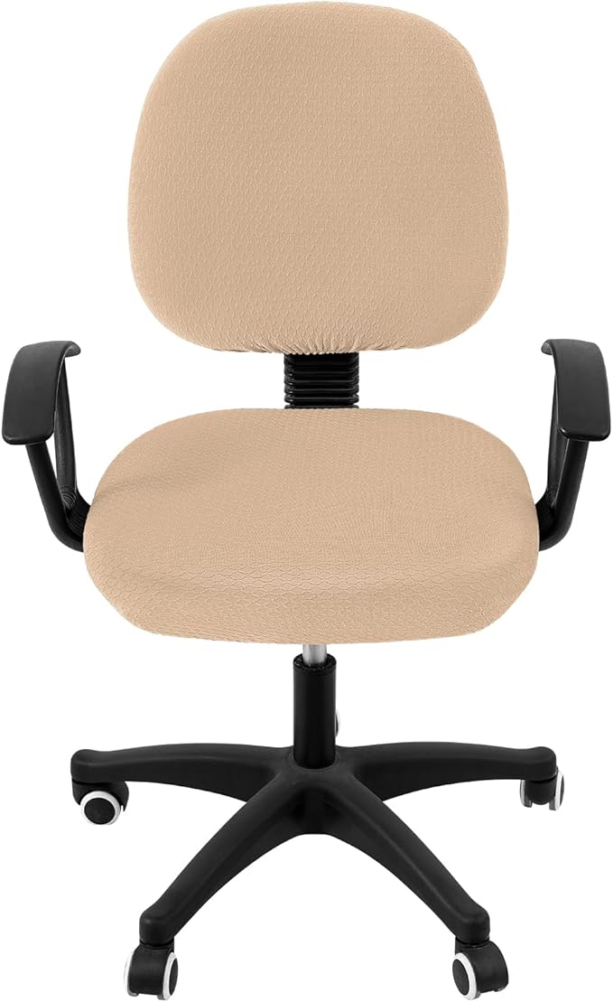 Smiry Stretch Jacquard Office Computer Chair Covers, Removable Washable Universal Desk Rotating Chair Slipcovers Protector, Seat + Backrest Cover, Khaki