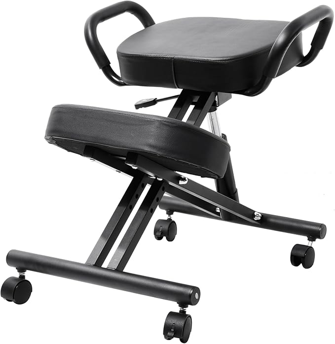 Ergonomic Kneeling Chair, Height Adjustable Stool for Home and Office, PU Kneeling Chair for Desk to Relieve Back Discomfort, Thick Moulded Foam Cushions Brake Casters