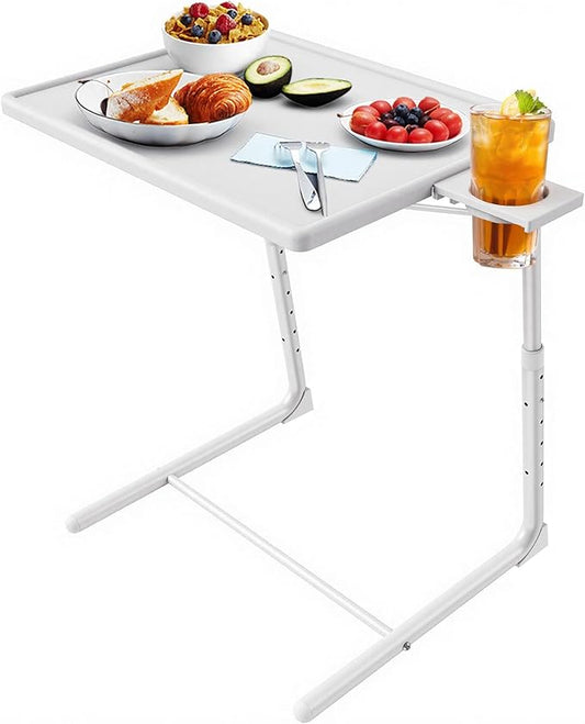 HUANUO Adjustable TV Tray Table - TV Dinner Tray on Bed & Sofa, Comfortable Folding Table with 6 Height & 3 Tilt Angle Adjustments (White)