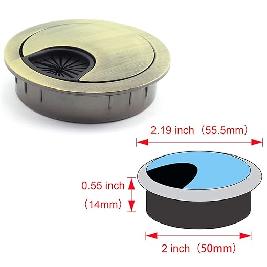 HJ Garden 1pc 2 inch (50mm) Metal Desk Grommets for Managing and Hiding Wire Cord Cable Hole Cover Office PC Desk Cable Cord Organizer Zinc Alloy Cover Bronze