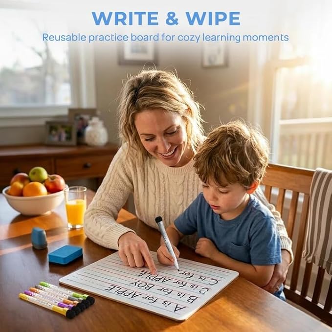 Nicpro Dry Erase Lap Board 9 x 12 inches 2 Pack Ruled Kid Double Sided Blank & Lined Small Lapboard with 8 Pens, 2 Eraser, Learning Mini Whiteboard Portable for Student and Classroom Use