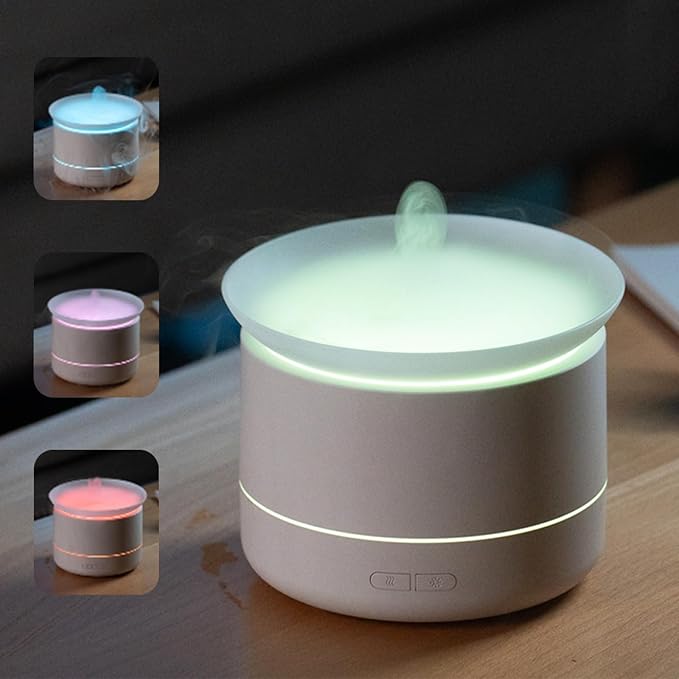 Bedroom Household Humidifier, USB Personal Desktop Humidifier Filled on The Top, Essential Oil Diffuser with 7 Color Ambient Lights, 2 Spray Modes, Suitable for Home, Office & Plants (White)