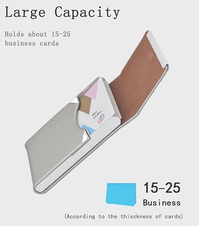 Business Card Holder with Ultra Slim Design,Business Card Case with Premium PU Leather, Suit Pocket Metal Card Holder for Women/Men,Professional Name Card Holder with Magnetic Shut (Silver)