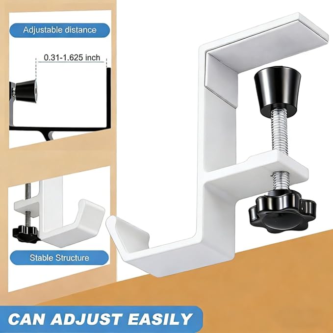 Headphone Stand - Aluminum Alloy Headphone Holder, Under Headset Stand for Desk Fit for PC Gaming Headset Hanger Hook Suitable for Office, Computer, Student Class Desk, Handmade Creator Table (White)