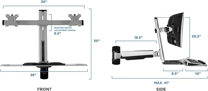 Mount-It! Dual Monitor Wall Mount Workstation with Keyboard Tray & CPU Holder, Sit-Stand Gas Spring Computer Station, Fits Two 27” Displays, 17.6 lbs Each, VESA 75x75 100x100