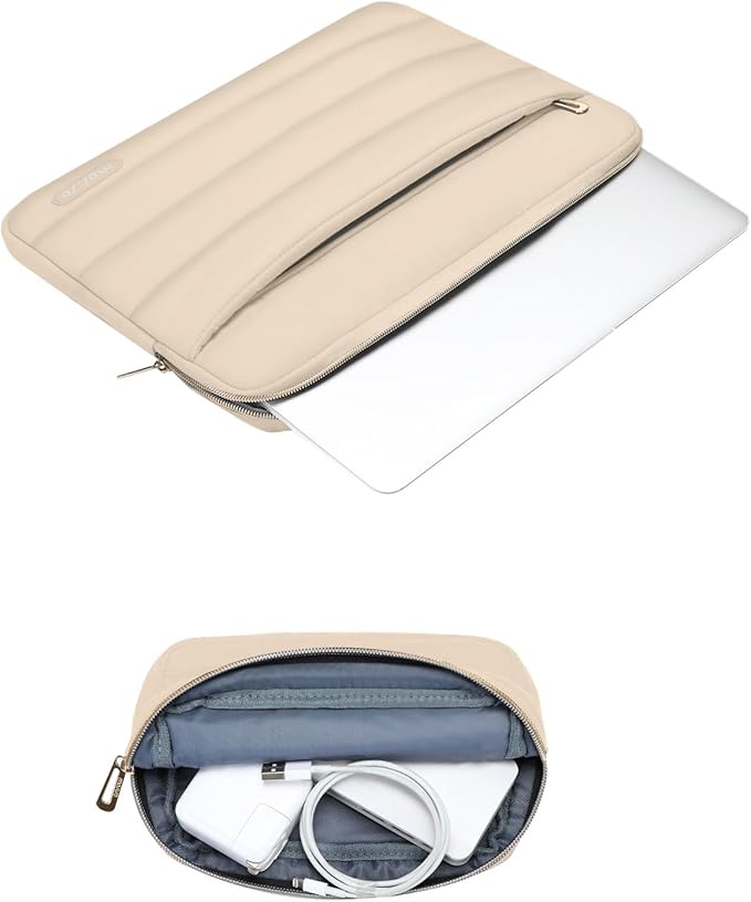 MOSISO Laptop Case 13.3 inch,13-13.3 inch Puffy Laptop Sleeve Compatible with MacBook Air 13.6 M5 M4 M3 M2 M1/Neo/Pro 13/14,HP Dell ASUS Lenovo,Polyester Horizontal Bag with Small Case, Apricot