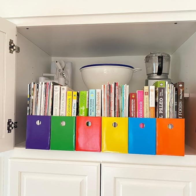 Evelots Magazine File Holder - Set of 24 Multi Color - Office Desk Organizer - Sturdy Cardboard - New Upgraded Double Front Panel for More Stability - Full 4 Inch Wide - Easy Assemble
