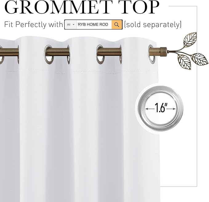 RYB HOME Privacy Curtain for Sliding Glass Door, Light Block Noise Reduce Insulated Curtain Screen Ceiling to Floor for Locker Room Basement Bedroom Closet, 100 inch Wide x 96 inch Long, Greyish White