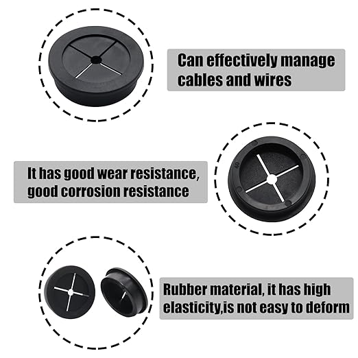 6 Pcs 40mm / 1-9/16 Inch Black Cable Cord Grommets, Rubber Desk Grommets for Table Computer Desk Wire Organizer TV Console and Other Furnitures Cover