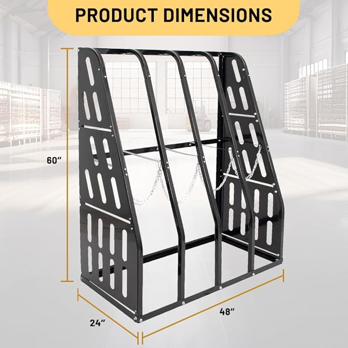 Vertical Bar Rack 1500 LBS Capacity, Steel Long Parts Storage Rack, 4 Bays Lumber Storage Rack, Heavy Duty Standing Bar Rack with Safety Chain for Garage Workshop Factory, 24"D x 48"W x 60"H