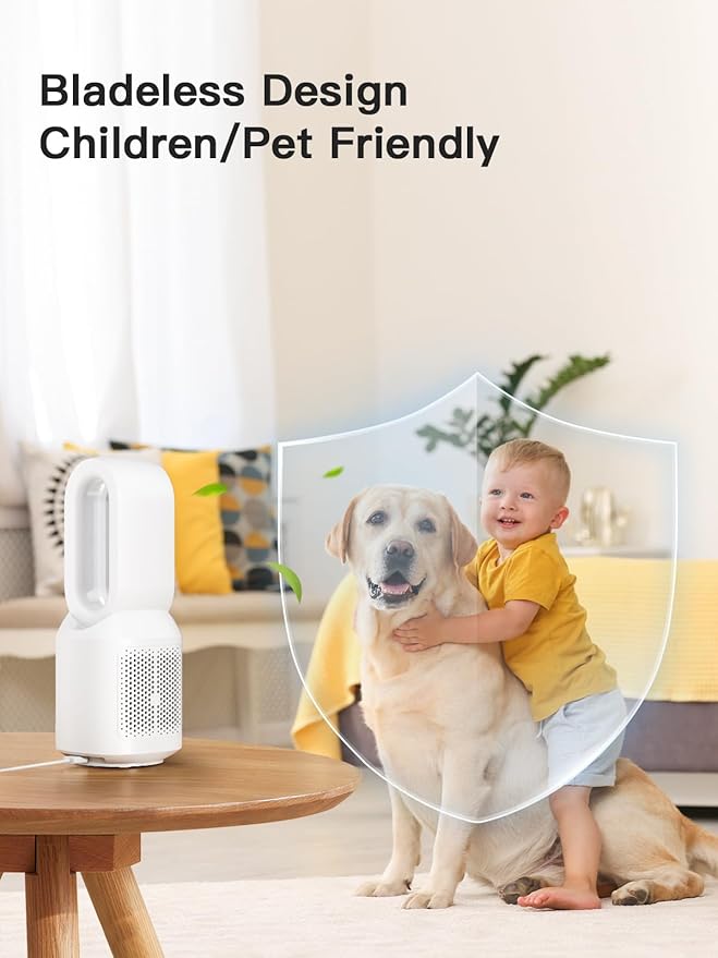 let'me 13 Inch Desk Fan Bladeless, Small Table Fan, Small Office Fan with 3 Speeds and Night Light, Small Quiet Desktop Fan for Personal, Bedroom, Office, Nightstand