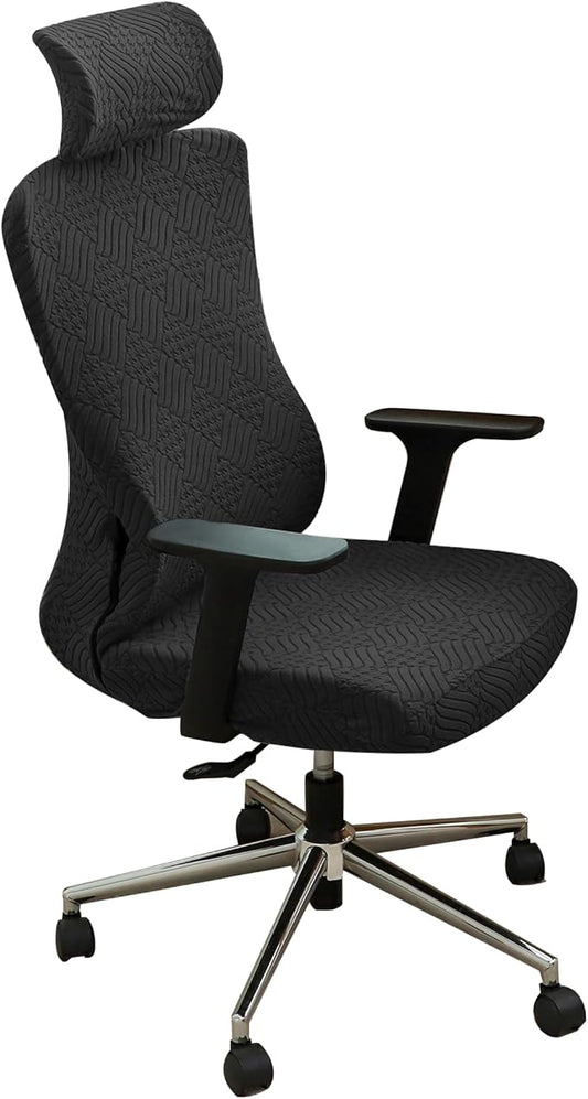 Ergonomic Office Chair Cover with Headrest Covers Black Jacquard Stretch Desk Chair and Headrest Slipcovers Washable