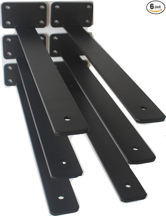6 Pack - 14 inch Black Hidden L Shelf Bracket (1/5 Inch Thicked) Iron Floating Shelf Brackets Rustic Industrial Metal Brackets for Shelf Support