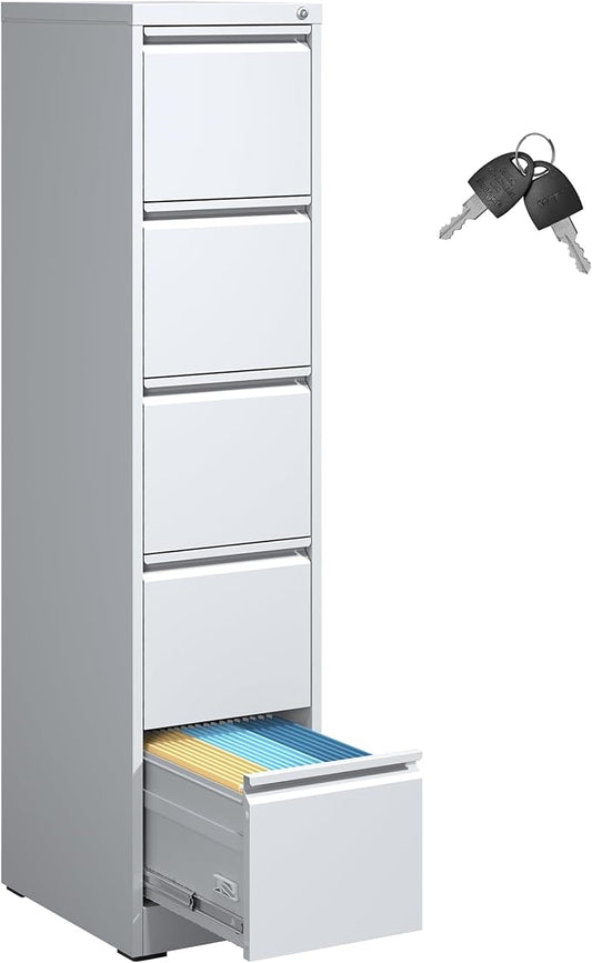 IKIMI 5 Drawer File Cabinet,Metal Filing Cabinets for Home Office,Vertical File Cabinet with Lock,Heavy Duty Metal Storage Cabinet for A4/Letter/Legal Size Files,Assembly Required