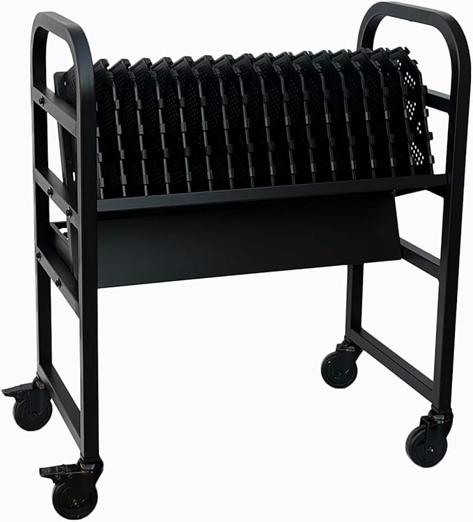 Workington 16-Device Mobile Open School Charging Cart Station for Ipads, Chromebooks, Tablets and Laptops Computer with Power Strip Included, Assembly Required, 1005 Black
