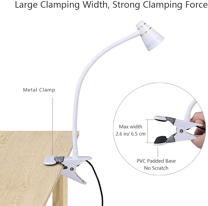 LED Clip Desk Lamp, Headboard Light with Strong Clamp, Bed Reading Light with 3000k-6500K Adjustable Color Temperature Options for Brighter Illumination (Milky White)