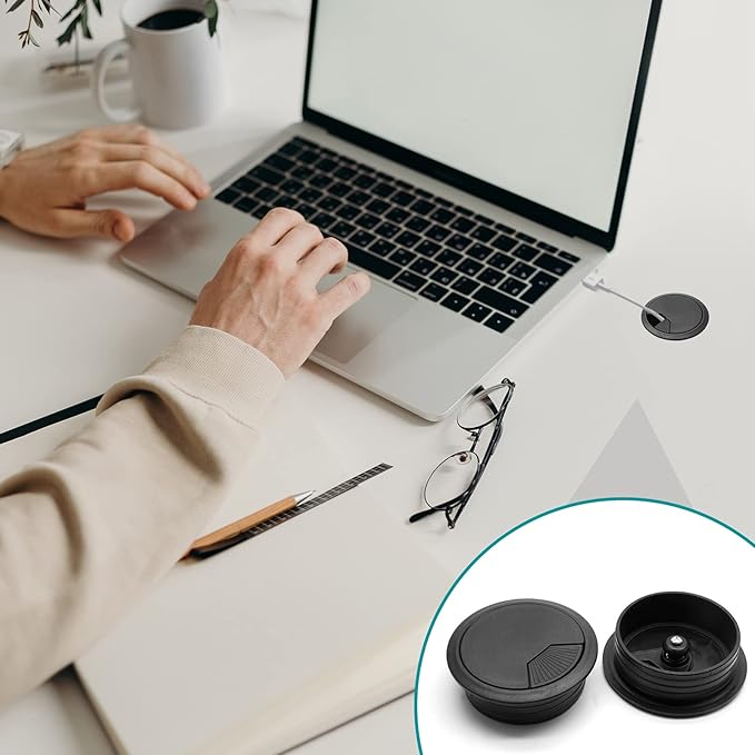 5Pcs 2-3/8" / 60mm Computer Desk Grommet, Plastic Round Desk Grommet Hole Wire Cover Organizer, Black