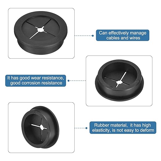 uxcell 4 Pcs Cable Cord Grommet, 1-9/16 Inch (40mm) Desk Grommet Flexible Rubber Grommets Wire Hole Cover Pass Through for Office Computer Desk Wire Organizer, Black