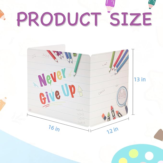 Privacy Folders for Student, 12 Pcs Cardboard Privacy Shield Folder Boards, Desk Dividers for Students, Classroom Divider Shield for School Teachers Home (Never Give Up)