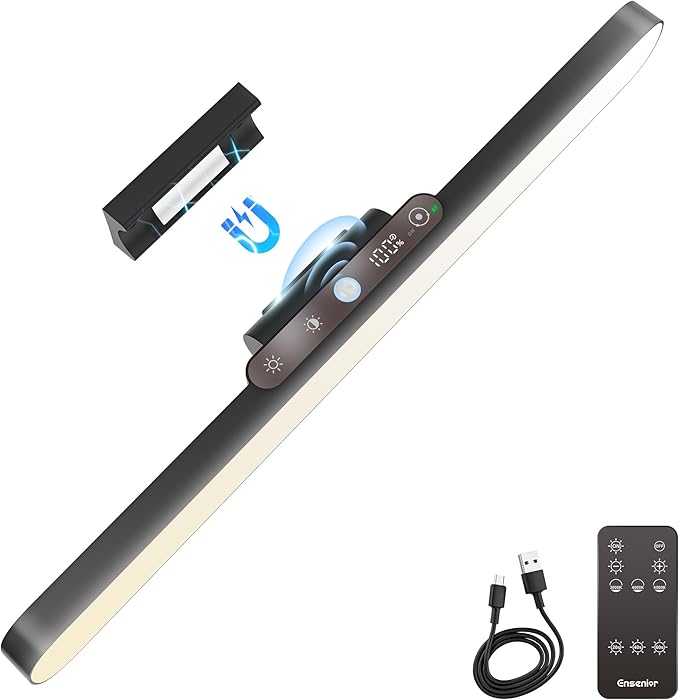Rechargeable Motion Sensor Light Bar, 2000mAh Dimmable Under Cabinet Lighting Wireless with Digital Battery Display, 130° Rotatable Magnetic Closet Lights, Remote Control Stick on Lights Dorm