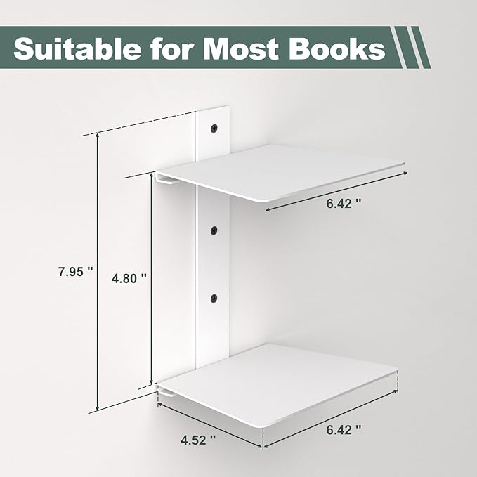 Mefirt Invisible Floating Bookshelves for Wall, 8 Tier Vertical Spine Book Tower, Heavy Duty Floating Book Shelves Metal Book Organizers for Home Office, 4 Pack(White)