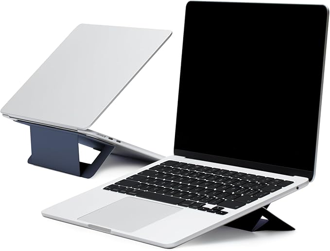 MOFT Laptop Stand for Desk, Adhesive Airflow Laptop Cooling Stand for Heat Dissipation with 2 Adjustable Viewing Angles, Foldable & Portable Computer Stand Compatible with Laptops 11"-16", Navy Blue