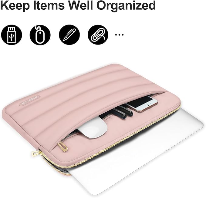 MOSISO Laptop Case 13.3 inch,13-13.3 inch Puffy Laptop Sleeve Compatible with MacBook Air 13.6 M5 M4 M3 M2 M1/Neo/Pro 13/14,HP Dell ASUS Lenovo,Polyester Horizontal Bag with Small Case, Pink