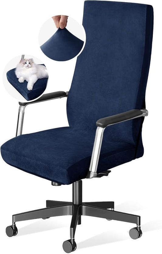 H.VERSAILTEX Velvet Home Office Chair Covers Stretchable Computer Desk Chair Covers Mid - High Back Universal Executive Boss Chair Covers Gaming Chair Cover Removable Machine Washable, Navy