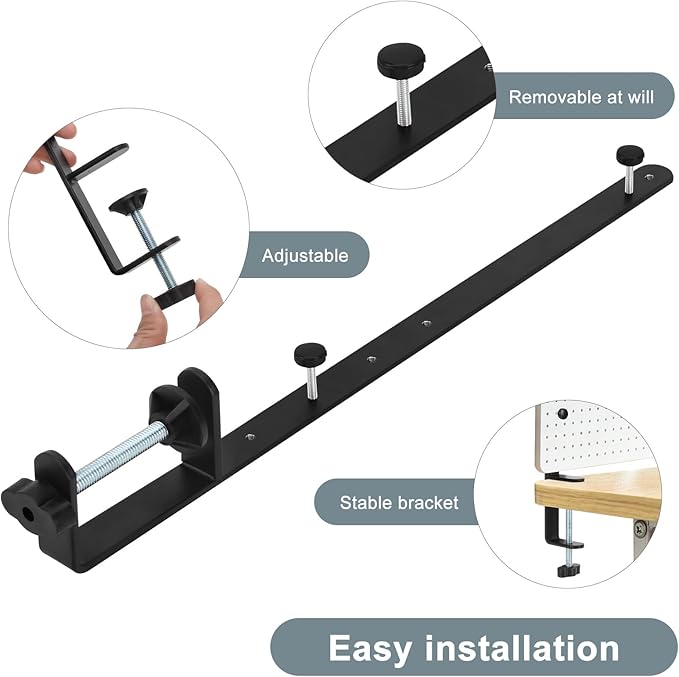2 Pcs Adjustable Extended Desk Clamp, Heavy Duty Metal Pegboard Mounting Bracket for Desktop Fixing Mount Clamp for Home Office,Universal Clamp On Bracket Desktop Accessory Holder,Easy Install (Black)