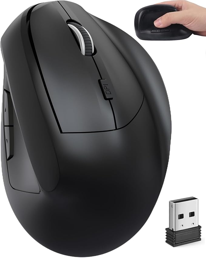 Wireless Mouse Ergonomic(Bluetooth+USB)Dual Mode Vertical Silent Portable Multi Device Ergo Upright Carpal Tunnel Mice for Mac/PC/Laptop/Computer/Tablet/iPad/Macbook Air/Pro Office Work Women Men Gift