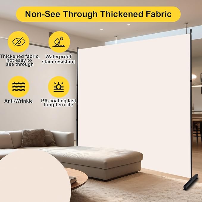Room Divider 6FT Single Panel Privacy Screen, 71'' Wide Fabric Indoor Room Divider Wall Divider for Room Separation, Portable Room Partitions and Dividers Freestanding Temporary Wall Room Separators