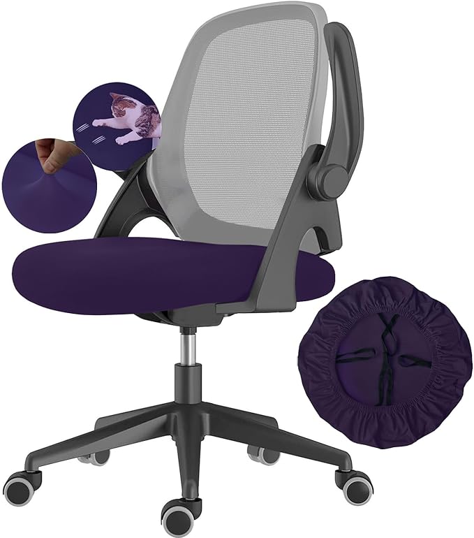 Office Chair Covers Set, Stretchable Washable Chair Cover, Universal Fit for Desk Chairs, Gaming Chairs, Home Office Fabric Protectors Slipcover (Seat Cover - Purple)
