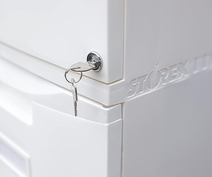 Storex Plastic Two-Drawer Mobile Pedestal File Cabinet – Locking Document Organizer with Casters for Home and Office, White, 1-Pack (61316A01C)