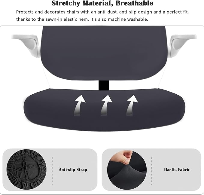 Office Chair Covers Set, Stretchable Washable Chair Cover, Universal Fit for Desk Chairs, Gaming Chairs, Home Office Fabric Protectors Slipcover (Backrest Cover+Seat Cover Set - Dark Grey)