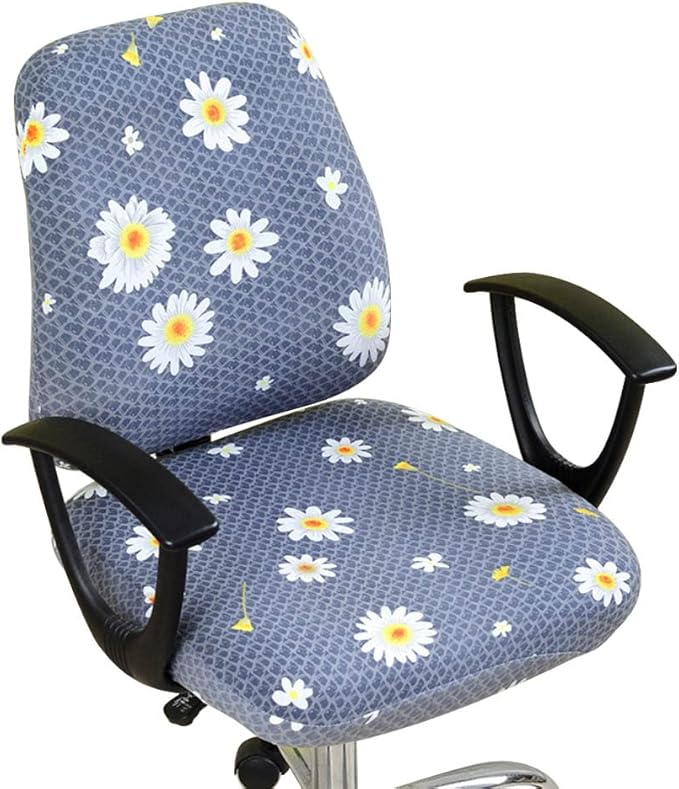 VIOKKO Office Chair Cover Stretchable Computer Desk Chair Seat Covers Anti-Dust Universal Split 2 Piece Rotating Swivel Chair Slipcover Protector (Daisy)