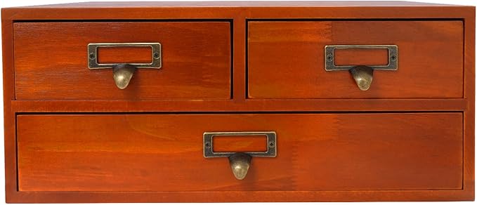 12 Drawers Apothecary Cabinet, 4-Pack Wood Tabletop Medicine Cabinet, Vintage Desktop Drawer Library Card Catalog Cabinet Wooden Chest Drawer Organizer for Tea Herbs Jewelry Stationery (Brown)
