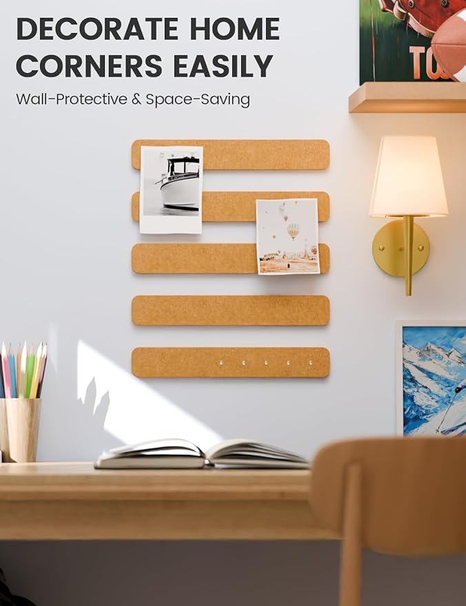 Fluxynara Cork Board Alternative Felt Strip Board 8-Pack 13"x2", Office Pin Board with 50 Push Pins, Adhesive Install for Bedroom Door & Home Office(Sunset Yellow)