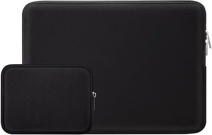 RAINYEAR Laptop Sleeve Case Compatible with 13.3 Inch Notebook Computer Tablet Chromebook 14" MacBook Pro/Max M1 M2 M3 M4 M5 Soft Carrying Bag Zipper Protective Cover with Accessories Pouch(Black)