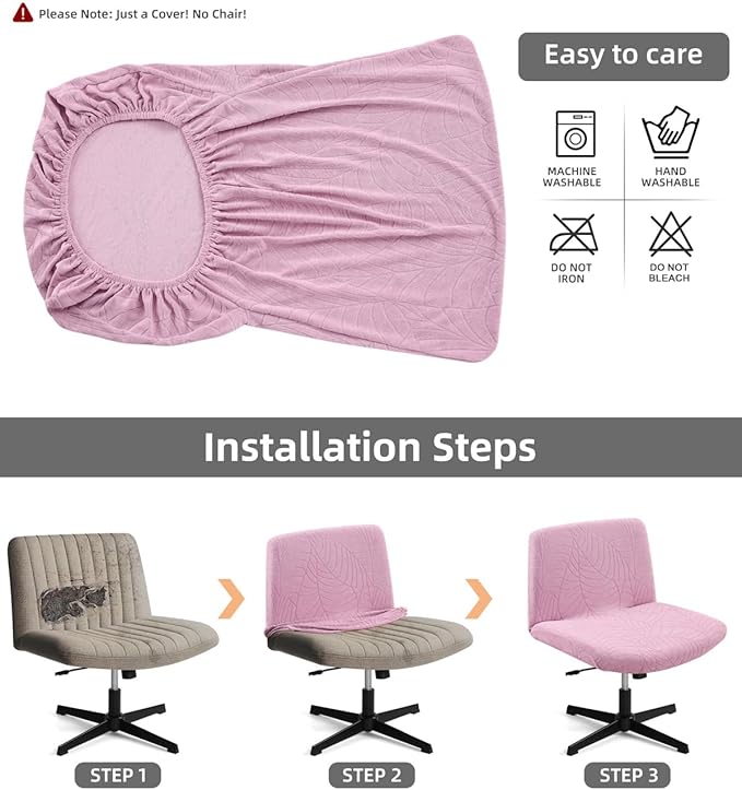 Fuloon Criss Cross Chair Cover, Stretchable, Solid Jacquard, Suited for Armless/Office/Desk/Mid Back Wide Seat/Computer/Task/Vanity/Accent Chair (Leaves -Shaped Jacquard, Pink)