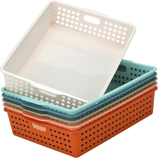6-Pack Stackable Paper Trays with Handles, Modern Desktop Organizer for A4 Documents, Homework Turn-In Bins for Classroom & Office Use